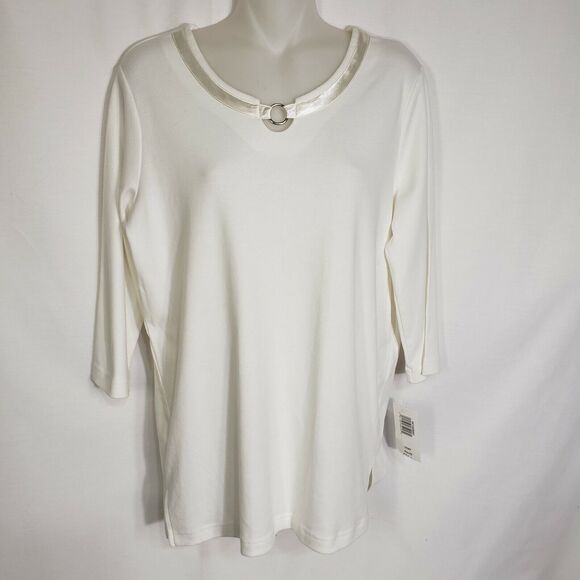 BonWorth Womens Top Size XS 3/4 Sleeve Ivory Knit Round Neck Satin Detail - Picture 11 of 11